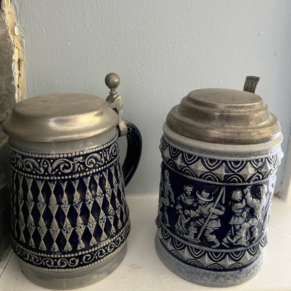 Vintage Blue and Silver Beer Steins